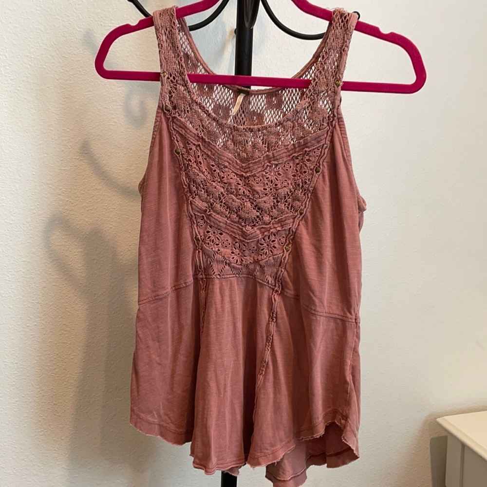 Free People Distressed Crochet Rust Tank